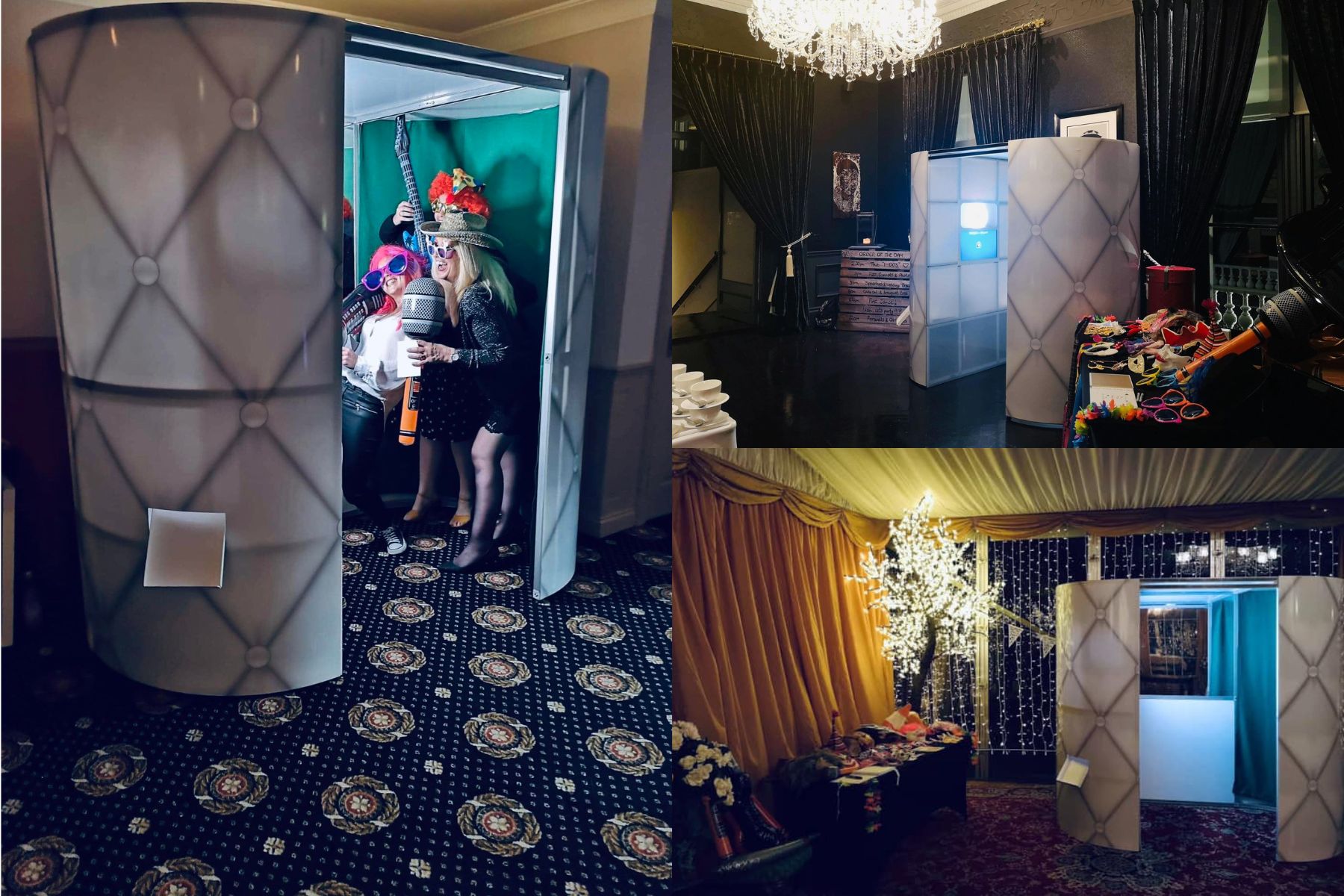 Photo collage featuring three images of our photo booth from different angles